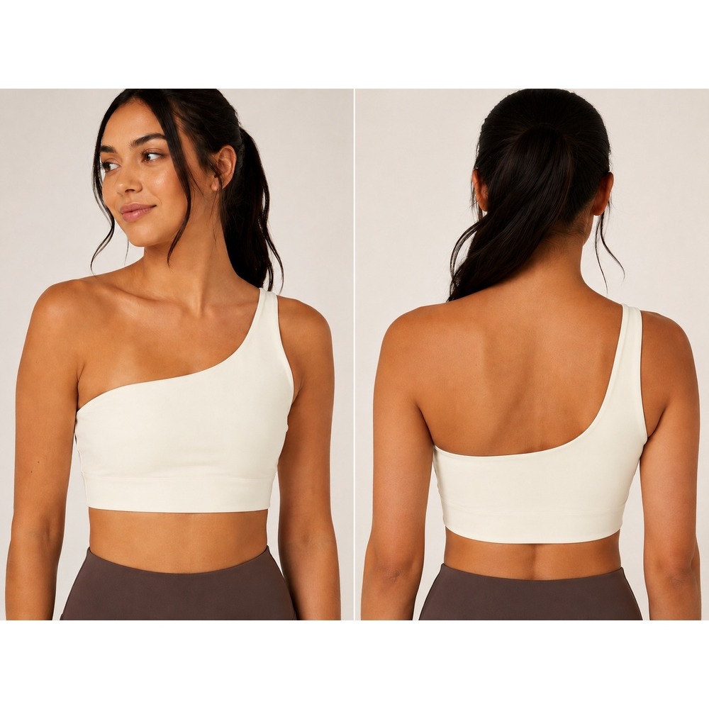Girlfriend Collective One Shoulder Sports Bra Ivory White SZ M #1014 Activewear